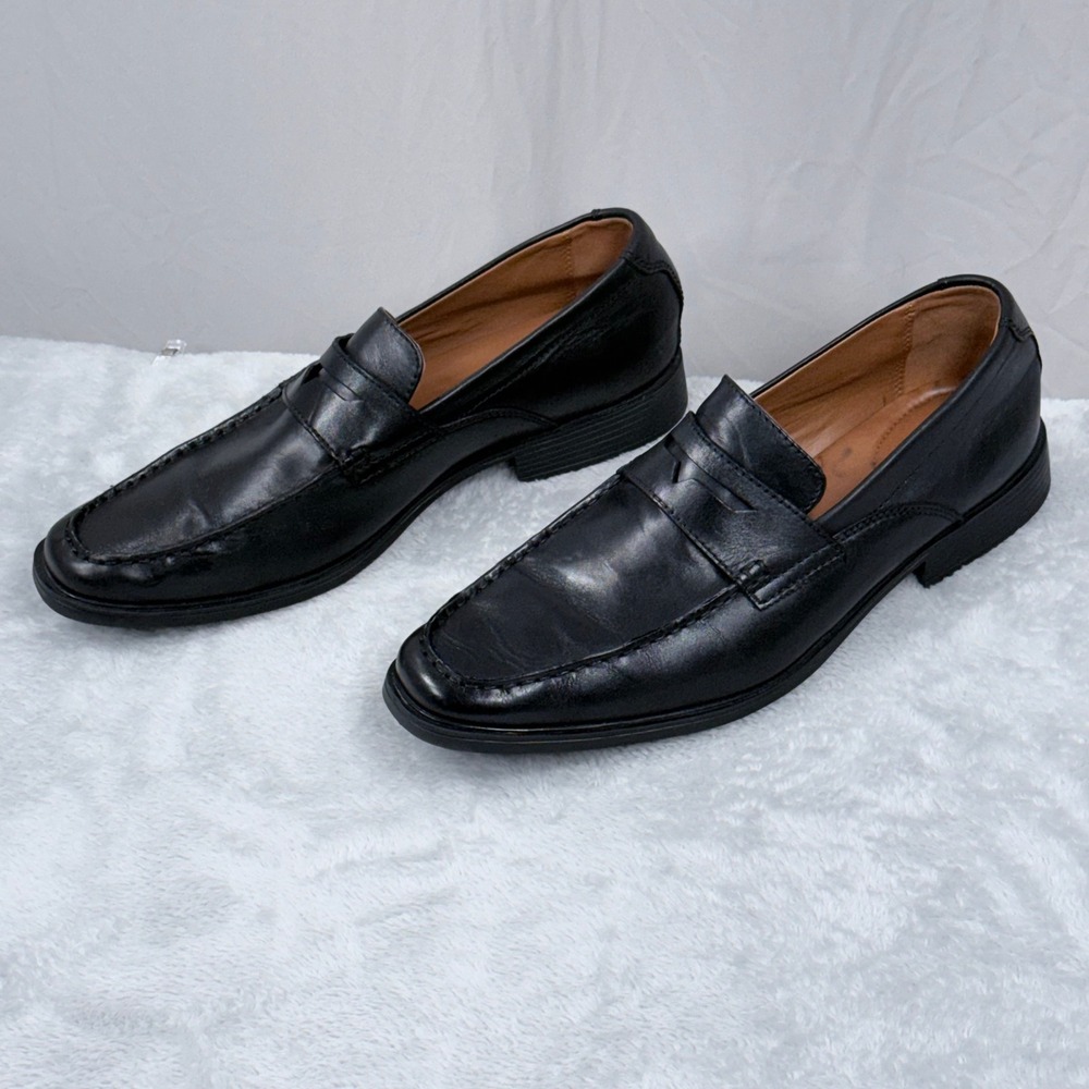 Clarks Tilden Way Loafers Mens 11 Black Leather Penny Slip On Dress Shoes - Picture 3 of 10